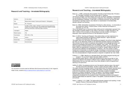 CPD4HE – Relationships between Teaching and Research  CPD4HE – Relationships between Teaching and Research Research and Teaching – Annotated Bibliography