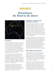 The Australian Journal of Emergency Management, Vol. 24 No. 1, February[removed]REPORTS Kiwirrkurra: the flood in the desert Kiwirrkurra – the most remote