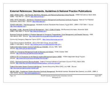 External References: Standards, Guidelines & National Practice Publications