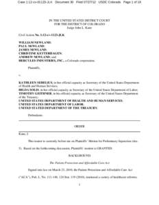 S:�LC2�il�land v Sebelius�er on Motion for Preliminary Injunction.wpd