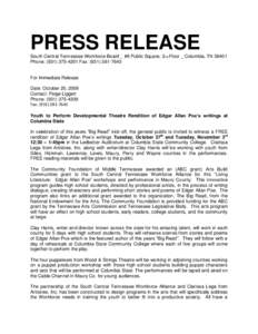 PRESS RELEASE South Central Tennessee Workforce Board _ #8 Public Square, 2nd Floor _ Columbia, TN[removed]Phone: ([removed]Fax: ([removed]For Immediate Release Date: October 20, 2009