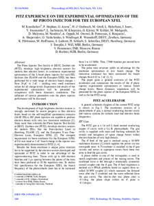 TUOANO04  Proceedings of FEL2013, New York, NY, USA PITZ EXPERIENCE ON THE EXPERIMENTAL OPTIMIZATION OF THE RF PHOTO INJECTOR FOR THE EUROPEAN XFEL