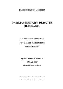 PARLIAMENT OF VICTORIA  PARLIAMENTARY DEBATES (HANSARD)  LEGISLATIVE ASSEMBLY