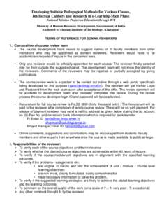 Developing Suitable Pedagogical Methods for Various Classes, Intellectual Calibers and Research in e-Learning-Main Phase National Mission Project on Education through ICT Ministry of Human Resource Development, Governmen