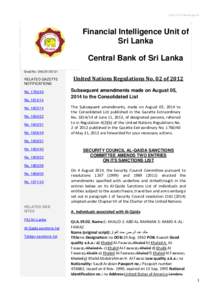 http://fiusrilanka.gov.lk  Financial Intelligence Unit of Sri Lanka Central Bank of Sri Lanka Email No. UNSCR1267/21
