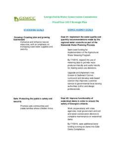 Georgia Soil & Water Conservation Commission Fiscal Year 2013 Strategic Plan STATEWIDE GOALS Growing: Creating jobs and growing businesses