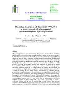 Input - Output & Environment  I nternational I nput O utput M eeting on