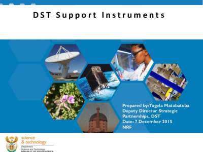 DST Support Instruments  Prepared by: Tugela Matubatuba Deputy Director Strategic Partnerships, DST Date: 7 December 2015