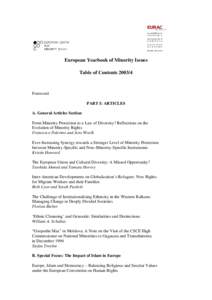 European Yearbook of Minority Issues Table of ContentsForeword PART I: ARTICLES A. General Articles Section