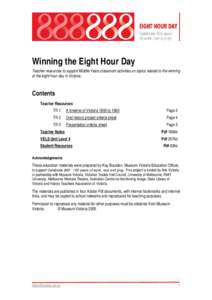 Winning the Eight Hour Day - Teacher Resources