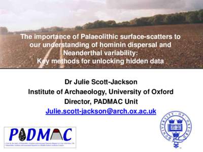 The importance of Palaeolithic surface-scatters to our understanding of hominin dispersal and Neanderthal variability: Key methods for unlocking hidden data  Dr Julie Scott-Jackson