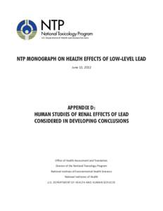 U.S. Department of Health and Human Services  NTP MONOGRAPH ON HEALTH EFFECTS OF LOW-LEVEL LEAD June 13, 2012  APPENDIX D: