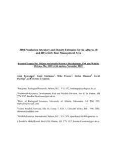 Population estimate for the Alberta 3B and 4B  Grizzly Bear Management Area Inventory