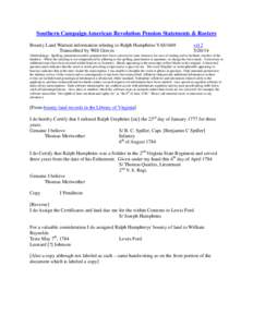 Southern Campaign American Revolution Pension Statements & Rosters Bounty Land Warrant information relating to Ralph Humphries VAS1669 Transcribed by Will Graves vsl[removed]