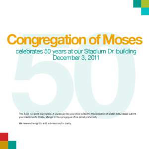 50  Congregation of Moses celebrates 50 years at our Stadium Dr. building December 3, 2011