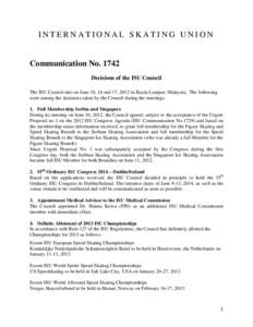 INTERNATIONAL SKATING UNION  Communication No. 1742