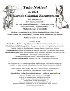   Take Notice! the  2014       Colorado Colonial Encampment