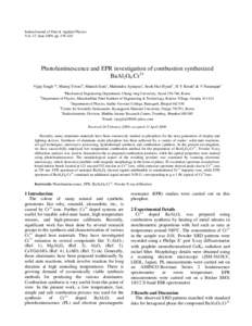 Indian Journal of Pure & Applied Physics Vol. 47, June 2009, pp[removed]Photoluminescence and EPR investigation of combustion synthesized BaAl2O4:Cr3+ Vijay Singh a*, Manoj Tiwarib, Manish Sonic, Mahendra Aynayasc, Seok