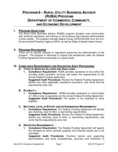 PROGRAM 9 – RURAL UTILITY BUSINESS ADVISOR (RUBA) PROGRAM DEPARTMENT OF COMMERCE, COMMUNITY, AND ECONOMIC DEVELOPMENT I.