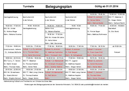 Montag  Turnhalle Belegungsplan