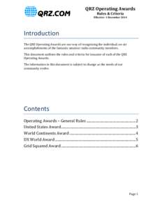QRZ Operating Awards Rules & Criteria Effective: 1 DecemberIntroduction