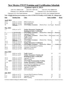 TTCP Training and Certification Schedule