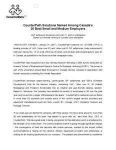 CounterPath  CounterPath Solutions Named Among Canada’s