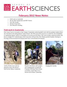 S C H O O L  O F EARTHSCIENCES February 2012 News Notes