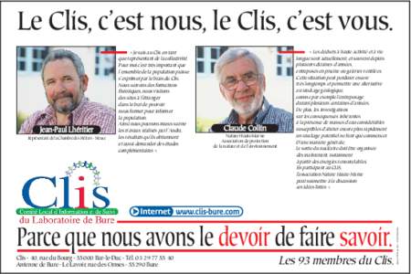 Le Clis, c’est nous, le Clis, c’est vous.  Claude Collin Nature Haute-Marne Association de protection de la nature et de l’environnement