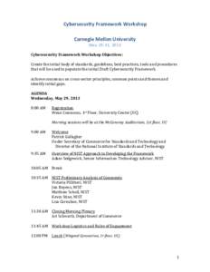 Cybersecurity Framework 2nd Workshop, May 29-31, 2013, FINAL AGENDA