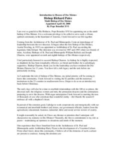 Religion in the United States / Christianity / Pope Benedict XVI / Joseph Charron / Austin Dowling / Richard Pates / Des Moines /  Iowa / Robert James Carlson / St. Ambrose Cathedral / Roman Catholic Diocese of Des Moines / Roman Catholic Archdiocese of Saint Paul and Minneapolis / Christianity in the United States