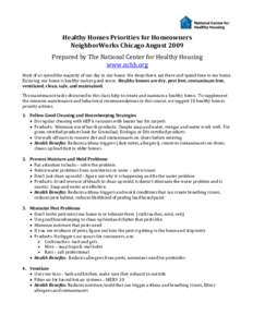    Healthy Homes Priorities for Homeowners   NeighborWorks Chicago August 2009  Prepared by The National Center for Healthy Housing  www.nchh.org  