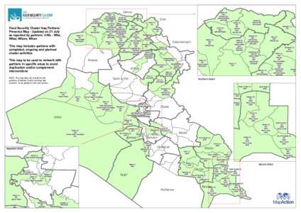 Dahuk Erbil Food Security Cluster Iraq Partners’ Presence Map - Updated on 21 July as reported by partners’ 4 Ws - Who, What, Where, When