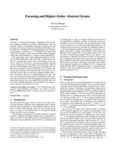 Focusing and Higher-Order Abstract Syntax Noam Zeilberger Carnegie Mellon University   Abstract