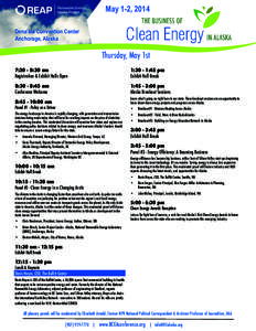 May 1-2, 2014 Dena’ina Convention Center Anchorage, Alaska Thursday, May 1st 7:30 - 8:30 am