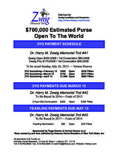 Click here for Zweig Conditions and Payments http://www.hhbnys.com/forms/ $700,000 Estimated Purse Open To The World 3YO PAYMENT SCHEDULE