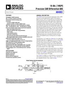 18-Bit, 2 MSPS Precision SAR Differential ADC AD4003 Data Sheet FEATURES