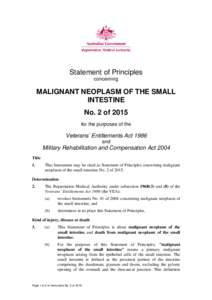 Statement of Principles concerning MALIGNANT NEOPLASM OF THE SMALL   INTESTINE