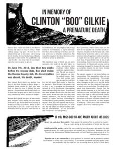 IN memory of  Clinton “Boo” Gilkie a premature death  Clinton “Boo” Gilkie was held in the Monroe