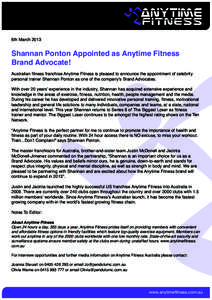 Shannan / Anytime Fitness / Personal trainer / Physical fitness / Fitness / Recreation / Health / Personal life / The Biggest Loser / Franchises / Shannan Ponton