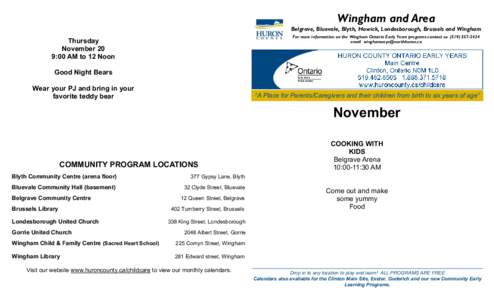 Huron Ontario Early Years Calendar of Activities: Wingham & Area, November, 2014.