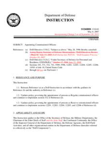 DoD Instruction[removed], May 8, 2007; Incorporating Change 1, September 20, 2011