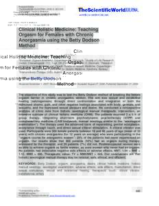 Research Article TheScientificWorldJOURNAL, 883–895 TSW Holistic Health & Medicine ISSN 1537-744X; DOItswClinical Holistic Medicine: Teaching