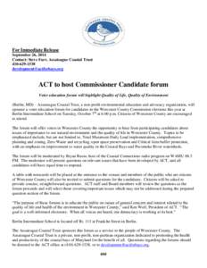 For Immediate Release September 26, 2014 Contact: Steve Farr, Assateague Coastal Trust[removed]removed]