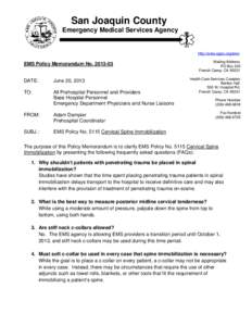 San Joaquin County Emergency Medical Services Agency http://www.sjgov.org/ems  EMS Policy Memorandum No[removed]