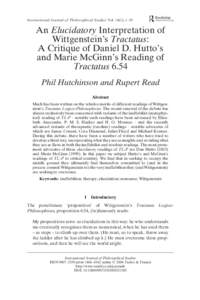 International Journal of Philosophical Studies Vol. 14(1), 1–29  An Elucidatory Interpretation of Wittgenstein’s Tractatus: A Critique of Daniel D. Hutto’s and Marie McGinn’s Reading of