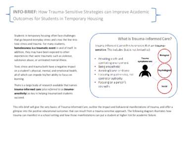 INFO-BRIEF: How Trauma-Sensitive Strategies can Improve Academic Outcomes for Students in Temporary Housing Students in temporary housing often face challenges that go beyond everyday stress and cross the line into toxic