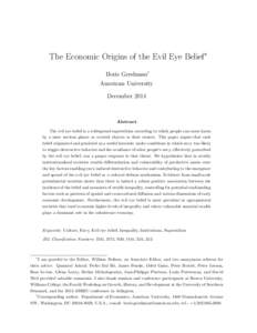 The Economic Origins of the Evil Eye Belief∗ Boris Gershman† American University DecemberAbstract