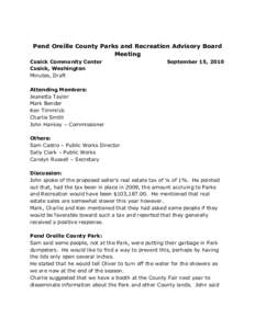 Pend Oreille County Parks and Recreation Advisory Board Meeting Cusick Community Center Cusick, Washington Minutes, Draft