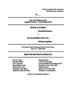 To Be Argued By: Carl J. Summers Time Requested: 20 minutes No. ____ New York Supreme Court Appellate Division — Fourth Department